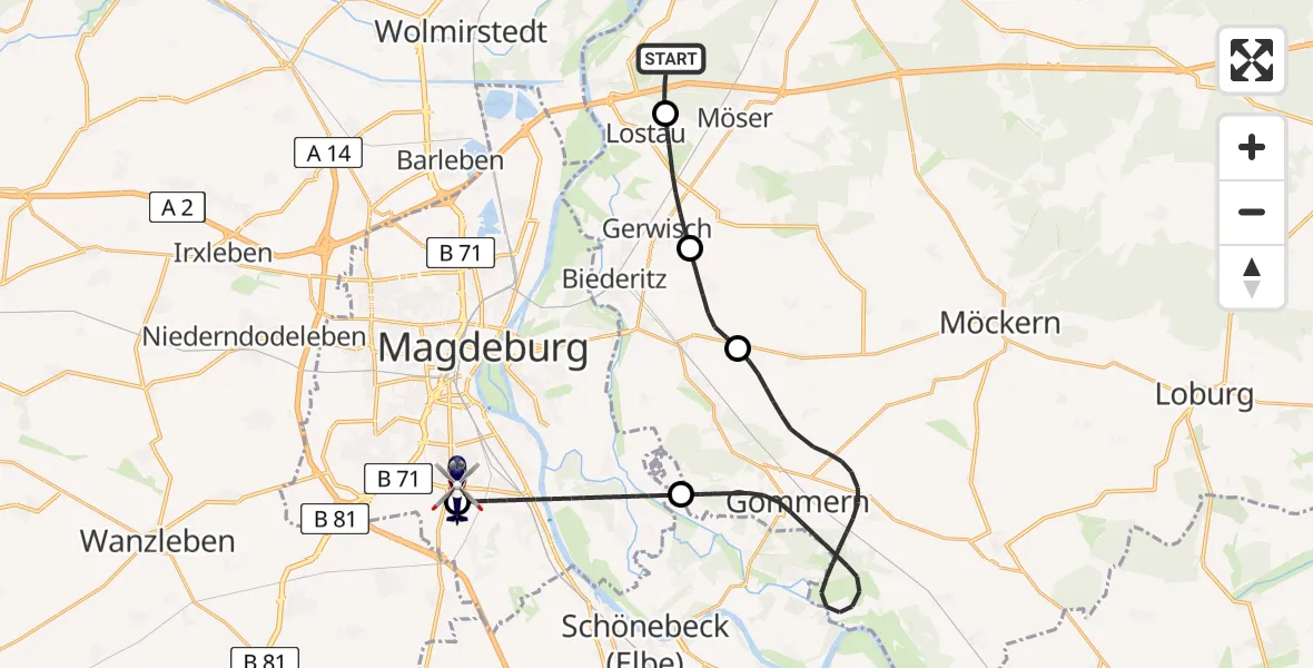 Flugroute Polizeihubschrauber Burg - Magdeburg City Flugplatz, 08 Mai 2026, 10:52