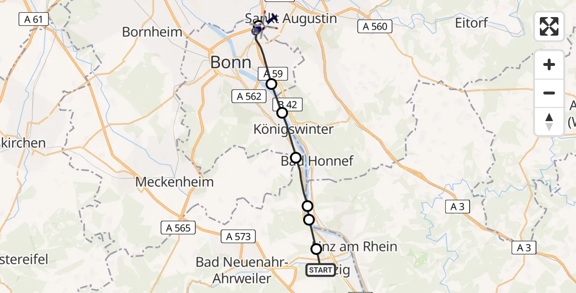 Flugroute Polizeihubschrauber Sinzig - Sankt Augustin, 08 Mai 2026, 10:52