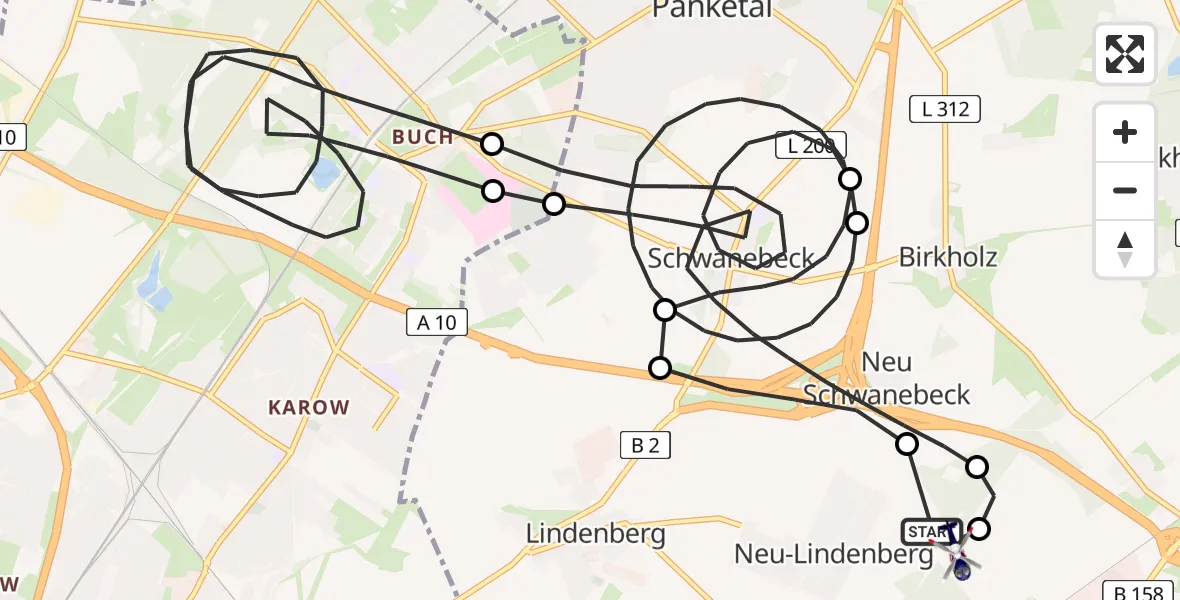 Flugroute Polizeihubschrauber Ahrensfelde Hubschrauberlandeplatz - Ahrensfelde Hubschrauberlandeplatz, 08 Mai 2026, 11:09