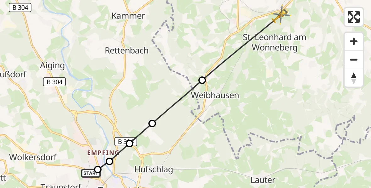 Flugroute Rettungshubschrauber Traunstein Hospital - Waging a.See, 08 Mai 2026, 11:13