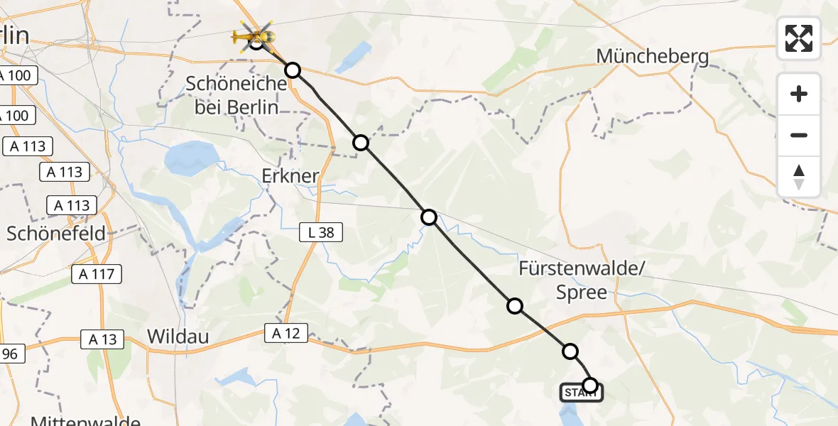 Flugroute Rettungshubschrauber Bad Saarow Hospital - Neuenhagen bei Berlin, 08 Mai 2026, 11:14