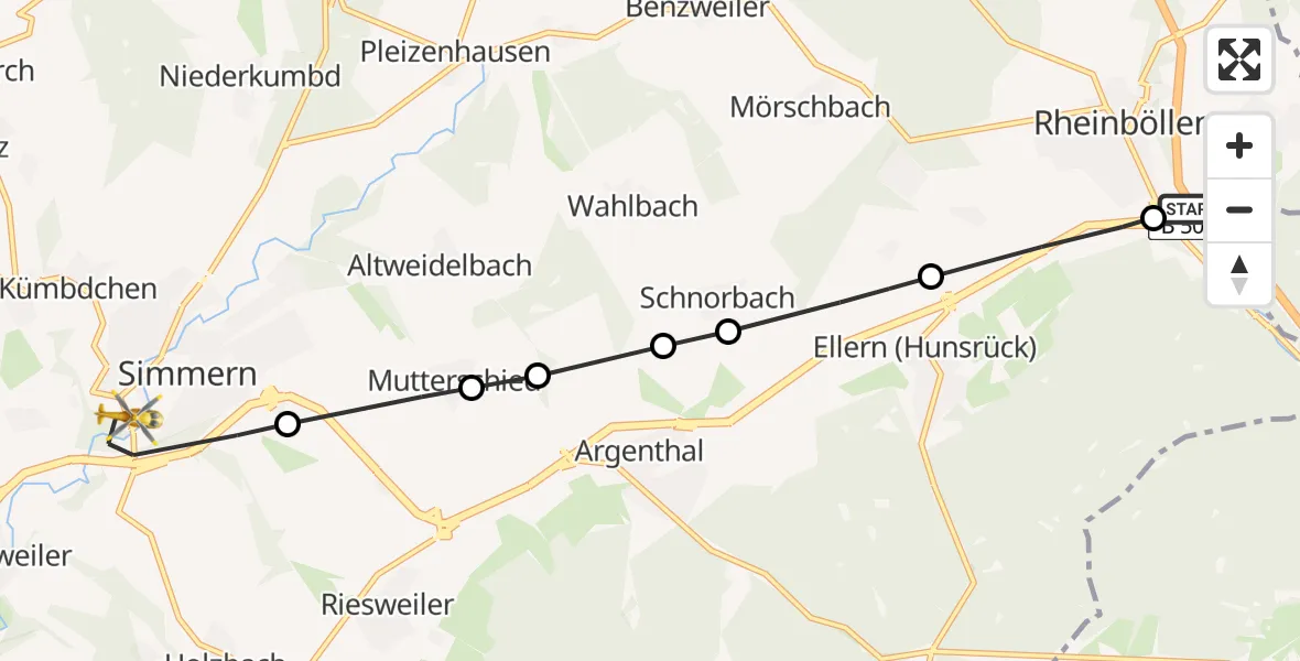 Flugroute Rettungshubschrauber Dichtelbach - Simmern/Hunsrück, 08 Mai 2026, 11:14