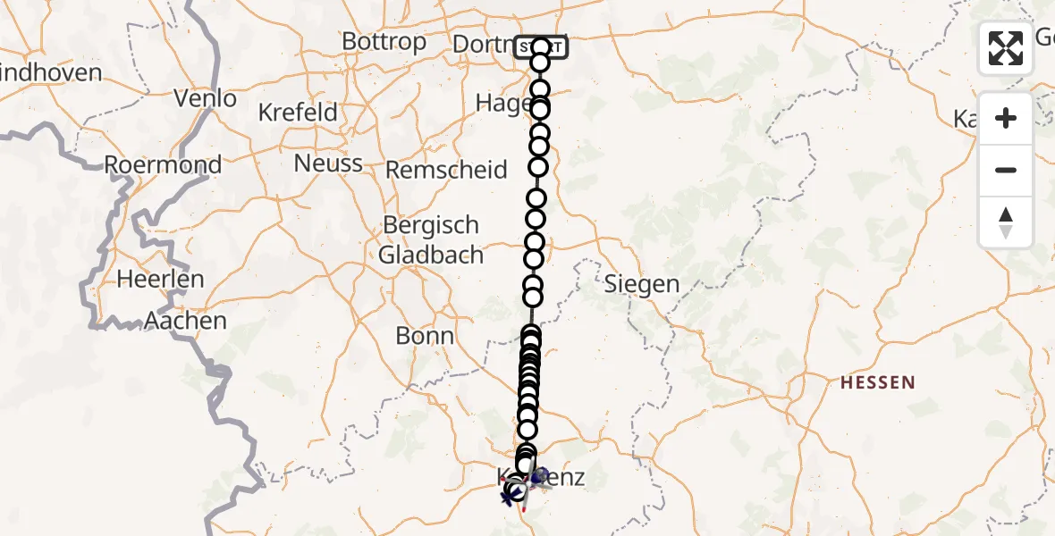 Flugroute Polizeihubschrauber Dortmund Flughafen - Koblenz-Winningen Flugplatz, 08 Mai 2026, 11:16