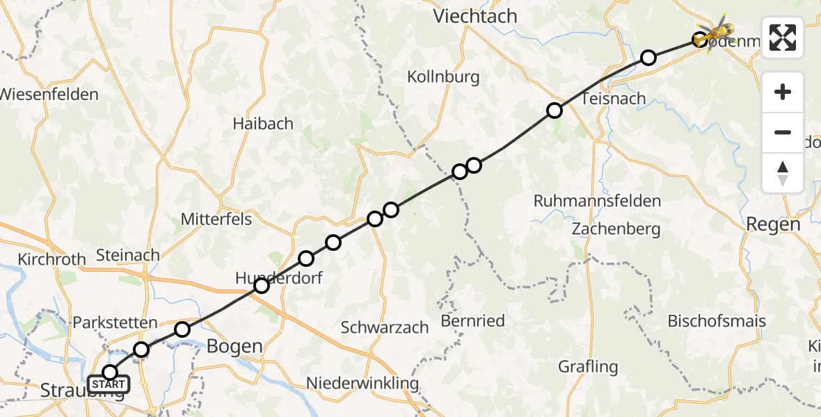 Flugroute Rettungshubschrauber Sankt Elisabeth Hospital Straubing - Bodenmais, 08 Mai 2026, 11:17