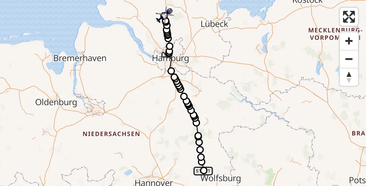 Flugroute Polizeihubschrauber Gifhorn Bundespolizei Hubschrauberlandeplatz - Bad Bramstedt Hubschrauberlandeplatz, 08 Mai 2026, 11:22