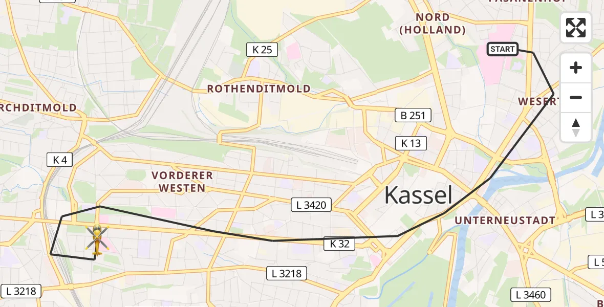 Flugroute Rettungshubschrauber Kassel - Kassel, 08 Mai 2026, 11:24