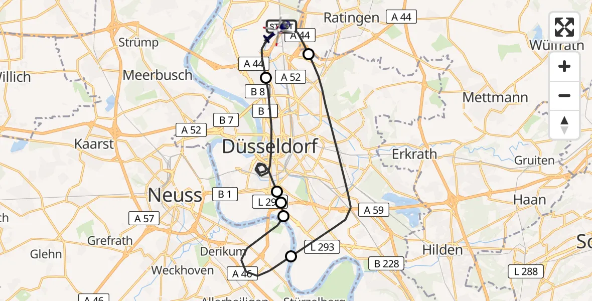 Flugroute Polizeihubschrauber Düsseldorf Flughafen - Düsseldorf Flughafen, 08 Mai 2026, 11:24