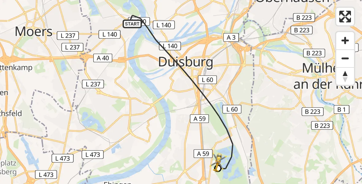 Flugroute Rettungshubschrauber Duisburg - Duisburg Air Rescue Hubschrauberlandeplatz (Christoph 9), 08 Mai 2026, 11:37