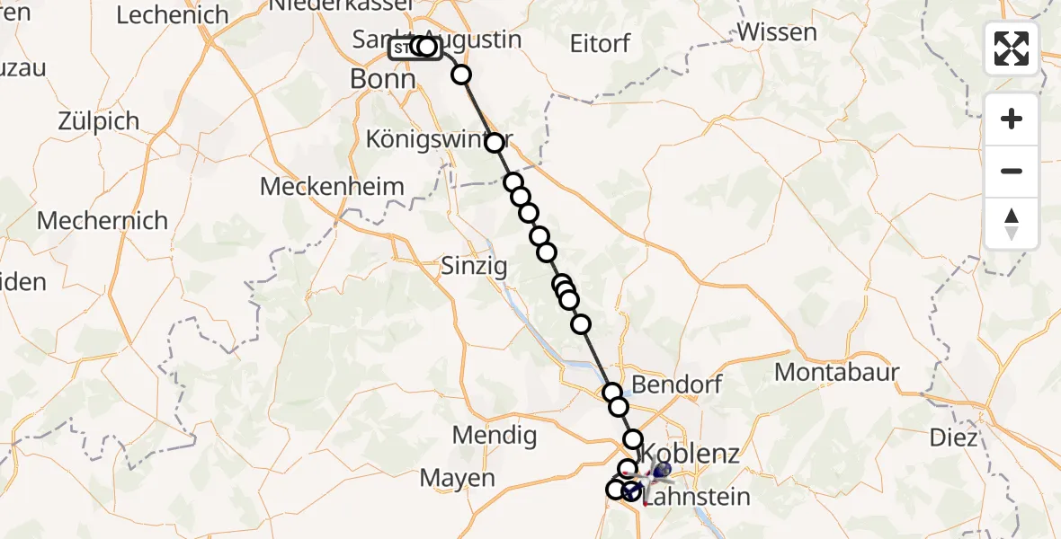 Flugroute Polizeihubschrauber Sankt Augustin - Koblenz-Winningen Flugplatz, 08 Mai 2026, 11:38