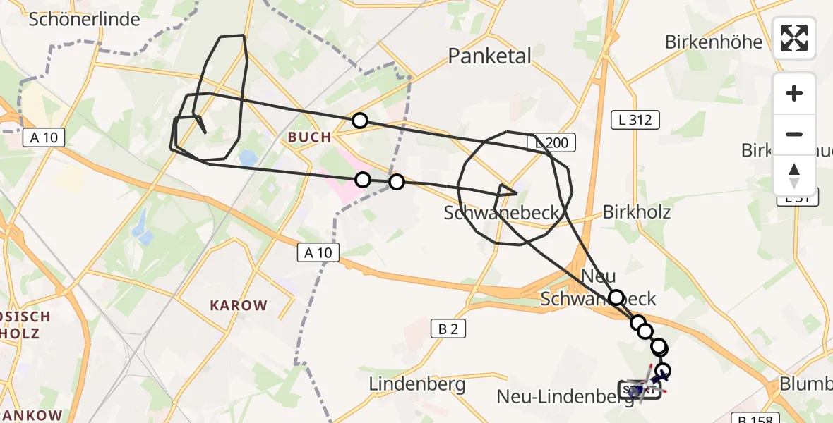 Flugroute Polizeihubschrauber Ahrensfelde Hubschrauberlandeplatz - Ahrensfelde Hubschrauberlandeplatz, 08 Mai 2026, 11:39