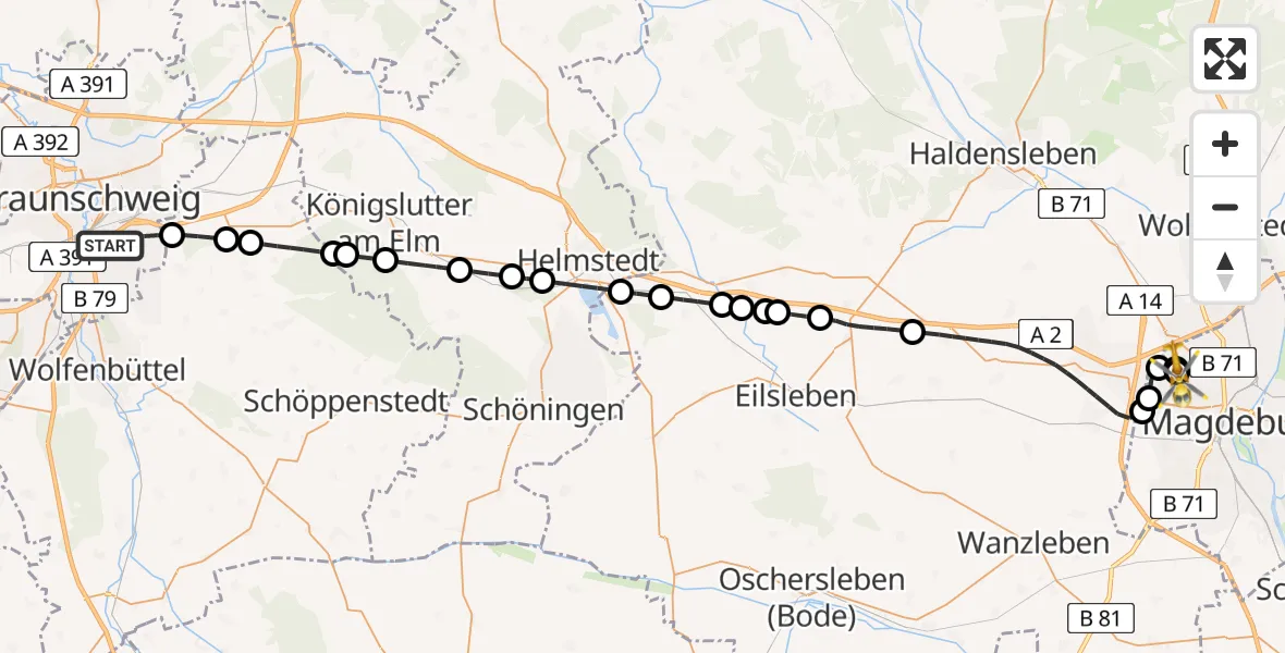 Flugroute Rettungshubschrauber Braunschweig - Magdeburg Hospital, 08 Mai 2026, 11:49