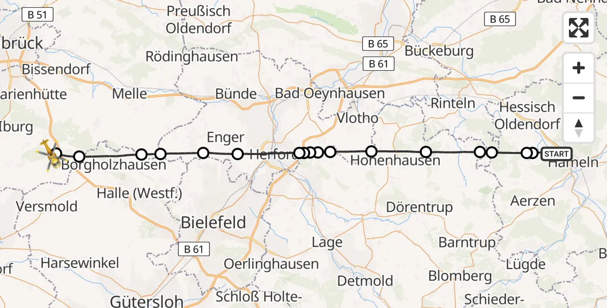 Flugroute Rettungshubschrauber Hameln - Bad Rothenfelde, 08 Mai 2026, 11:54