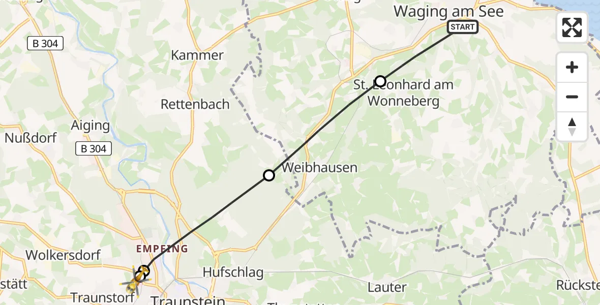 Flugroute Rettungshubschrauber Waging a.See - Traunstein Hospital, 08 Mai 2026, 11:56