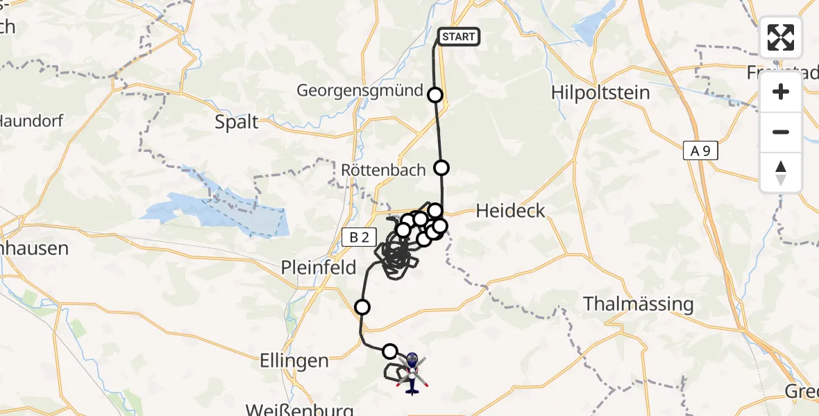 Flugroute Polizeihubschrauber Roth - Ettenstatt, 08 Mai 2026, 11:59