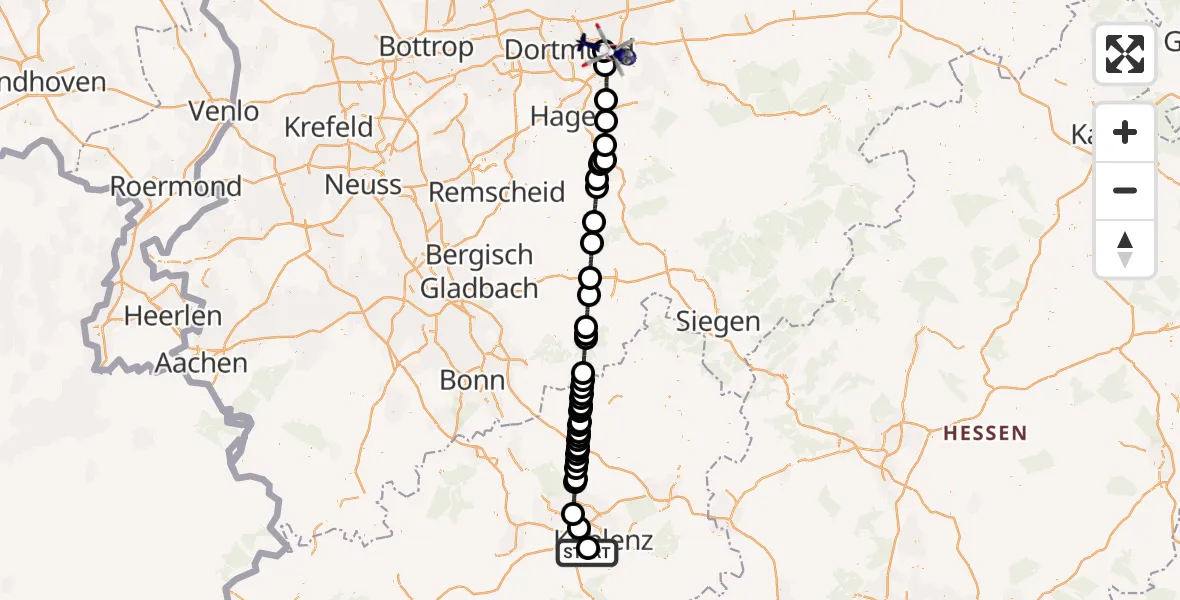 Flugroute Polizeihubschrauber Koblenz-Winningen Flugplatz - Dortmund Flughafen, 08 Mai 2026, 12:00