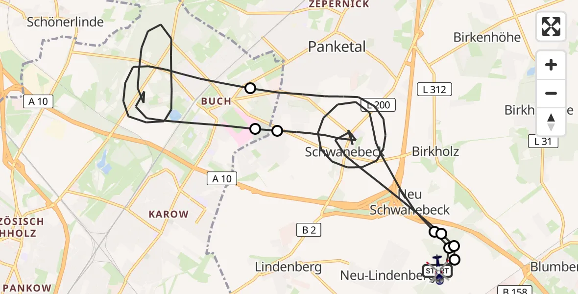 Flugroute Polizeihubschrauber Ahrensfelde Hubschrauberlandeplatz - Ahrensfelde Hubschrauberlandeplatz, 08 Mai 2026, 12:02