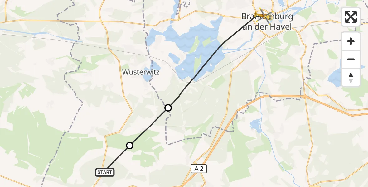 Flugroute Rettungshubschrauber Ziesar - Brandenburg an der Havel, 08 Mai 2026, 12:05