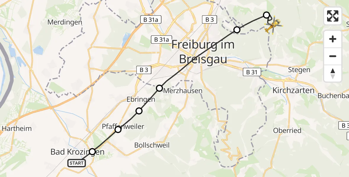 Flugroute Rettungshubschrauber Bad Krozingen - Glottertal, 08 Mai 2026, 12:06