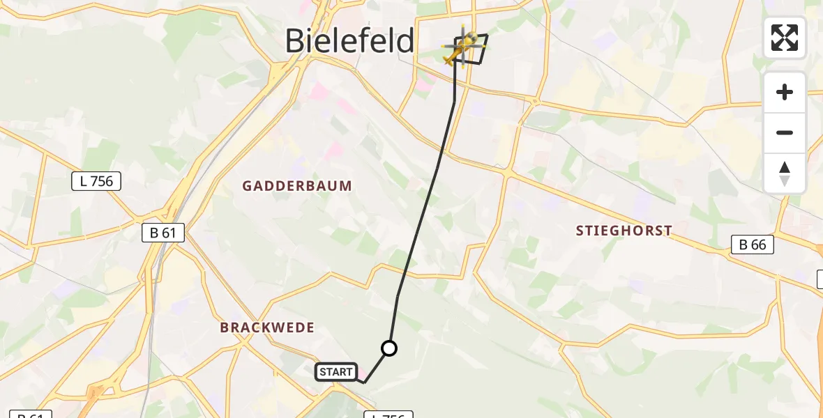 Flugroute Rettungshubschrauber Luftrettungszentrum Bielefeld - Bielefeld, 08 Mai 2026, 12:06