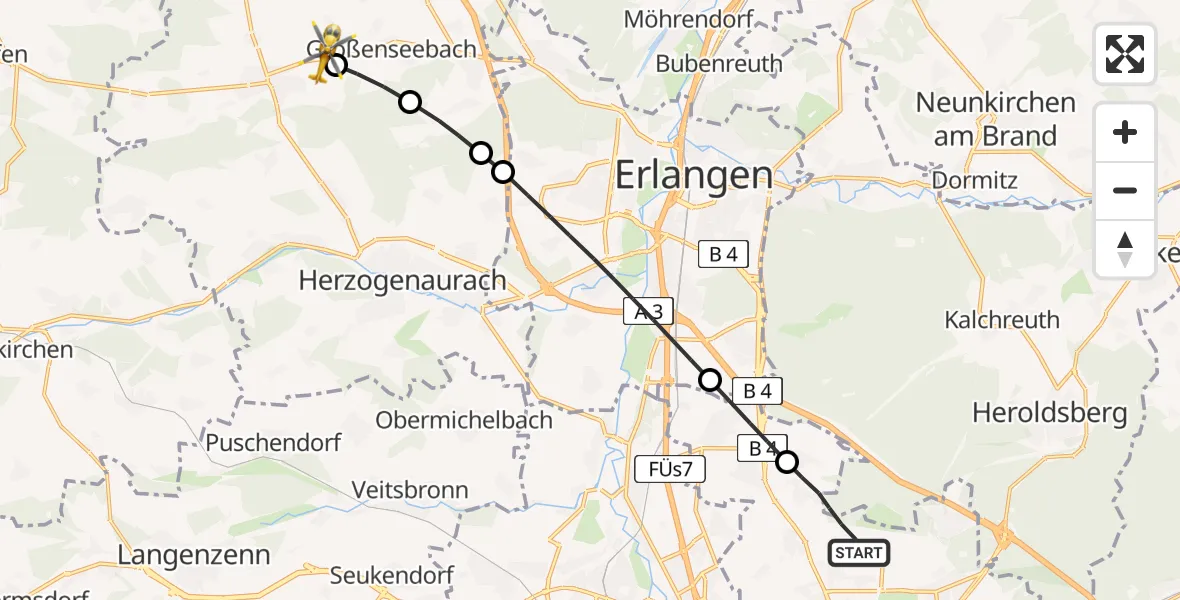 Flugroute Rettungshubschrauber Flughafen Nuremberg - Weisendorf, 08 Mai 2026, 12:08