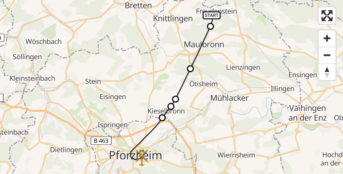Flugroute Rettungshubschrauber Knittlingen - Pforzheim, 08 Mai 2026, 12:10