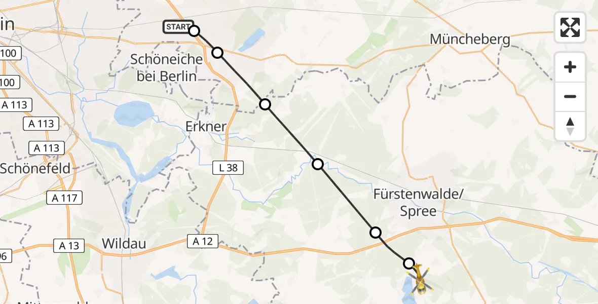 Flugroute Rettungshubschrauber Neuenhagen bei Berlin - Bad Saarow, 08 Mai 2026, 12:12