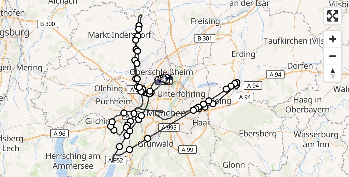 Flugroute Polizeihubschrauber Oberschleißheim - Oberschleißheim, 08 Mai 2026, 12:12