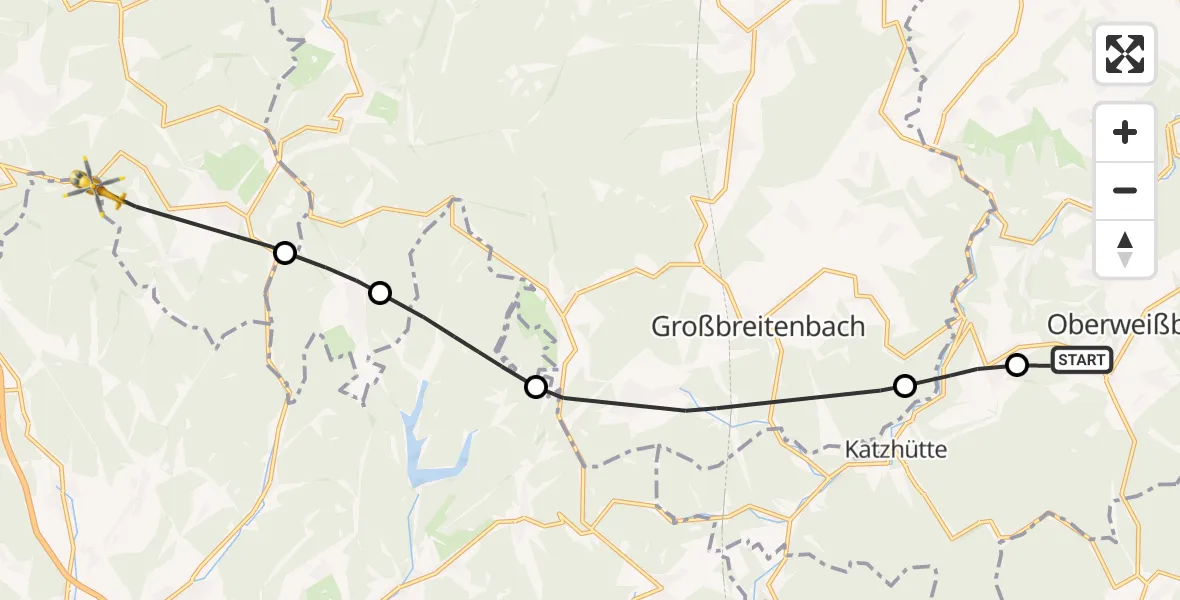 Flugroute Rettungshubschrauber Cursdorf - Suhl, 08 Mai 2026, 12:13
