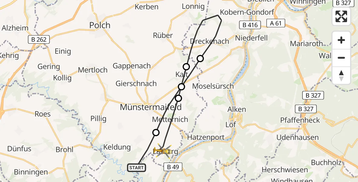 Flugroute Rettungshubschrauber Wierschem - Münstermaifeld, 08 Mai 2026, 12:17