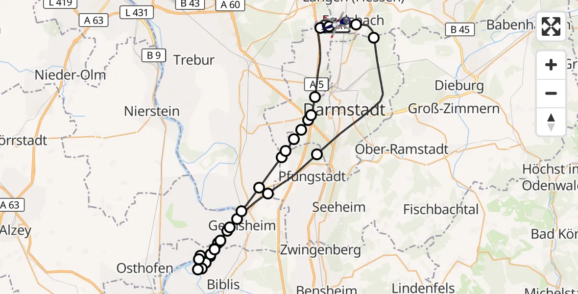 Flugroute Polizeihubschrauber Flughafen Frankfurt-Egelsbach - Flughafen Frankfurt-Egelsbach, 08 Mai 2026, 12:35