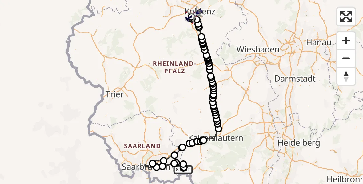 Flugroute Polizeihubschrauber Contwig - Koblenz-Winningen Flugplatz, 08 Mai 2026, 12:41