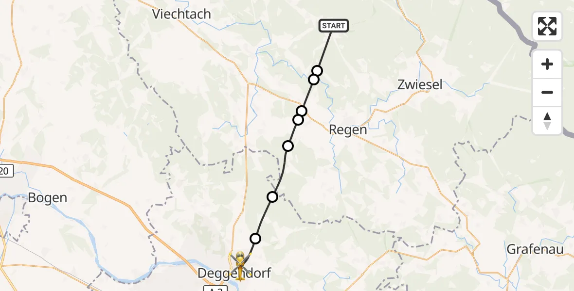 Flugroute Rettungshubschrauber Bodenmais - Deggendorf, 08 Mai 2026, 12:46