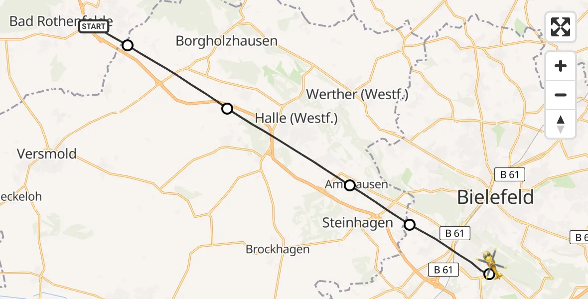 Flugroute Rettungshubschrauber Dissen am Teutoburger Wald - Luftrettungszentrum Bielefeld, 08 Mai 2026, 12:50