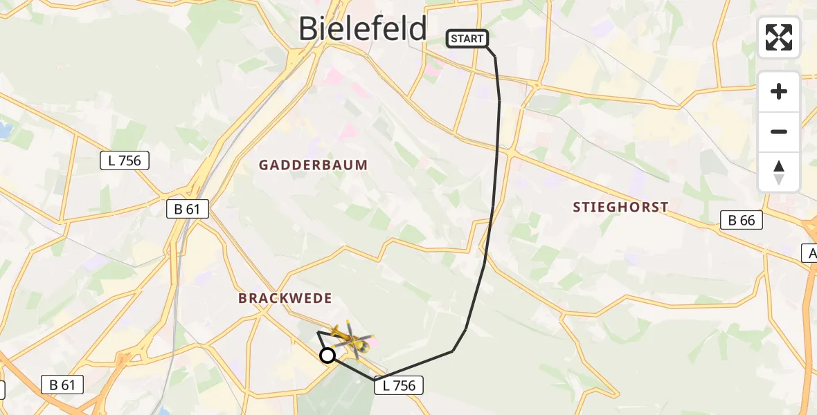 Flugroute Rettungshubschrauber Bielefeld - Luftrettungszentrum Bielefeld, 08 Mai 2026, 12:51