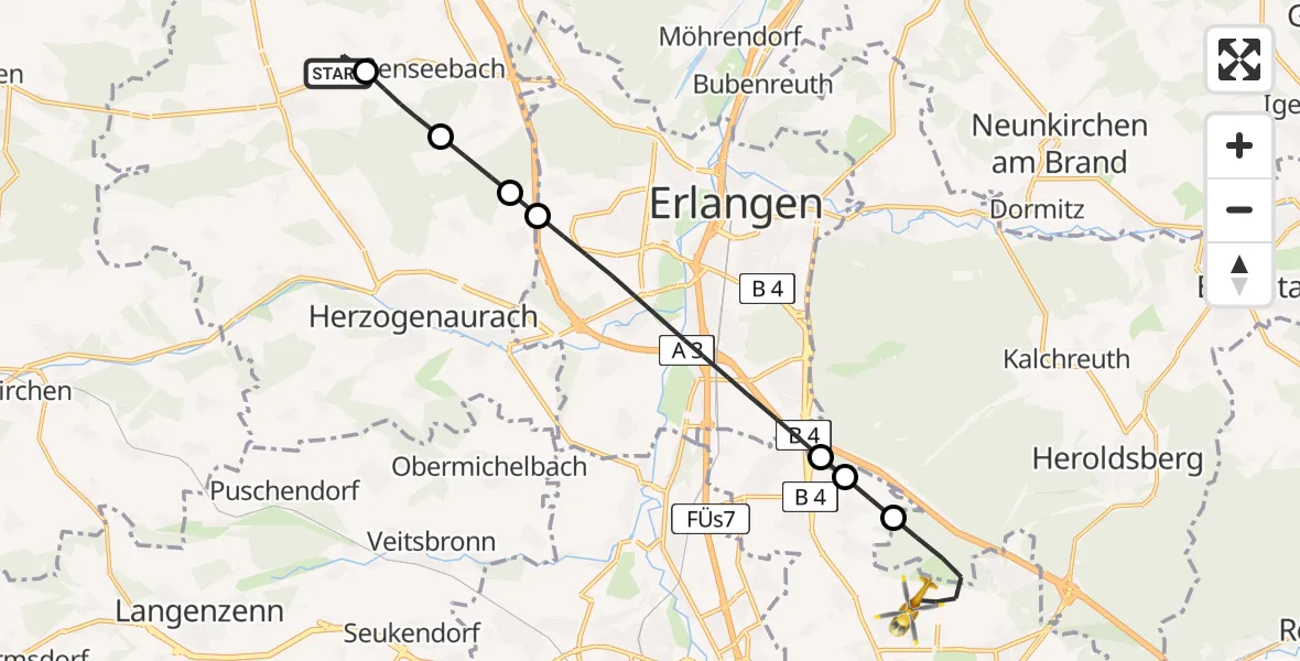 Flugroute Rettungshubschrauber Weisendorf - Flughafen Nuremberg, 08 Mai 2026, 12:56