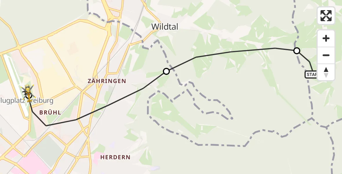 Flugroute Rettungshubschrauber Glottertal - Freiburg im Breisgau Flugplatz, 08 Mai 2026, 12:56