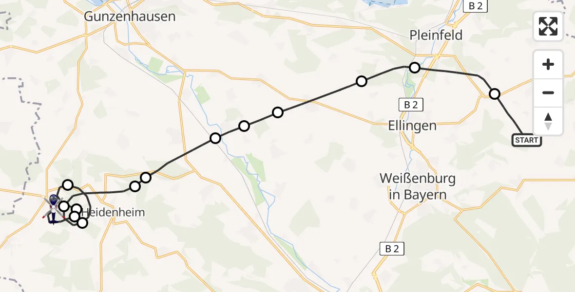 Flugroute Polizeihubschrauber Ettenstatt - Westheim, 08 Mai 2026, 13:01