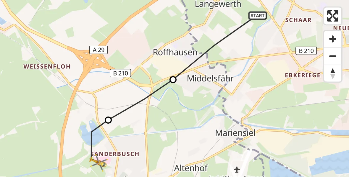 Flugroute Rettungshubschrauber Wilhelmshaven - Sande, 08 Mai 2026, 13:06