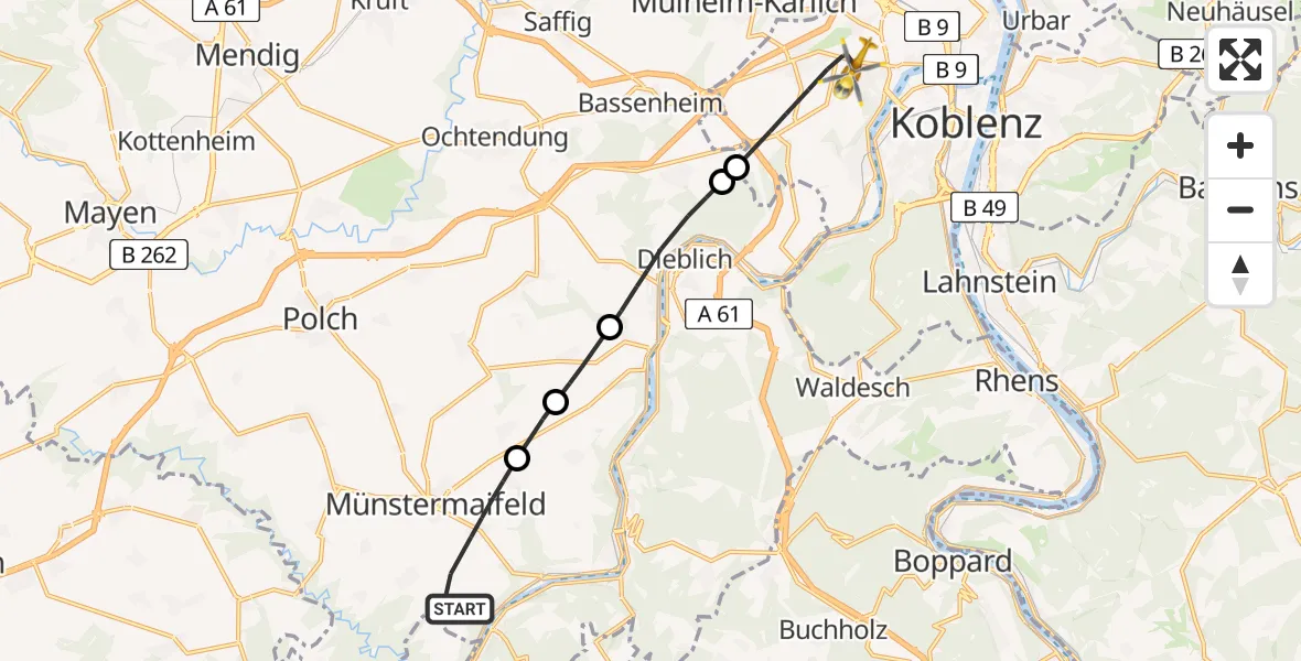 Flugroute Rettungshubschrauber Münstermaifeld - Koblenz, 08 Mai 2026, 13:06