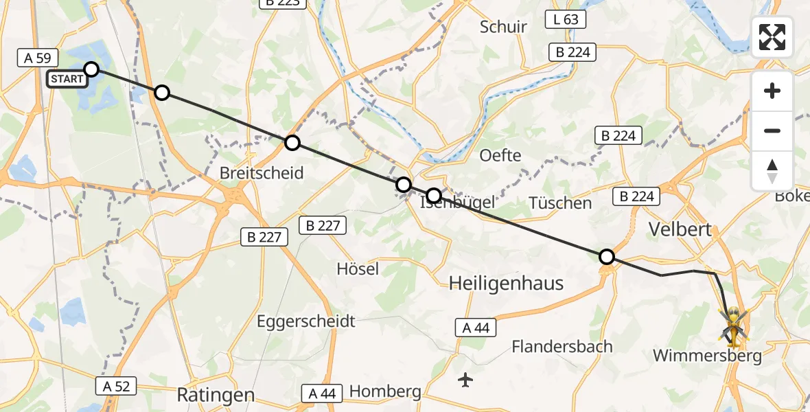 Flugroute Rettungshubschrauber Duisburg Air Rescue Hubschrauberlandeplatz (Christoph 9) - Velbert, 08 Mai 2026, 13:11