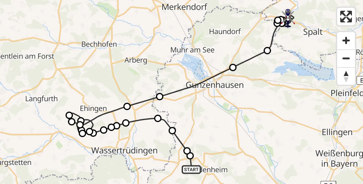 Flugroute Polizeihubschrauber Westheim - Spalt, 08 Mai 2026, 13:19