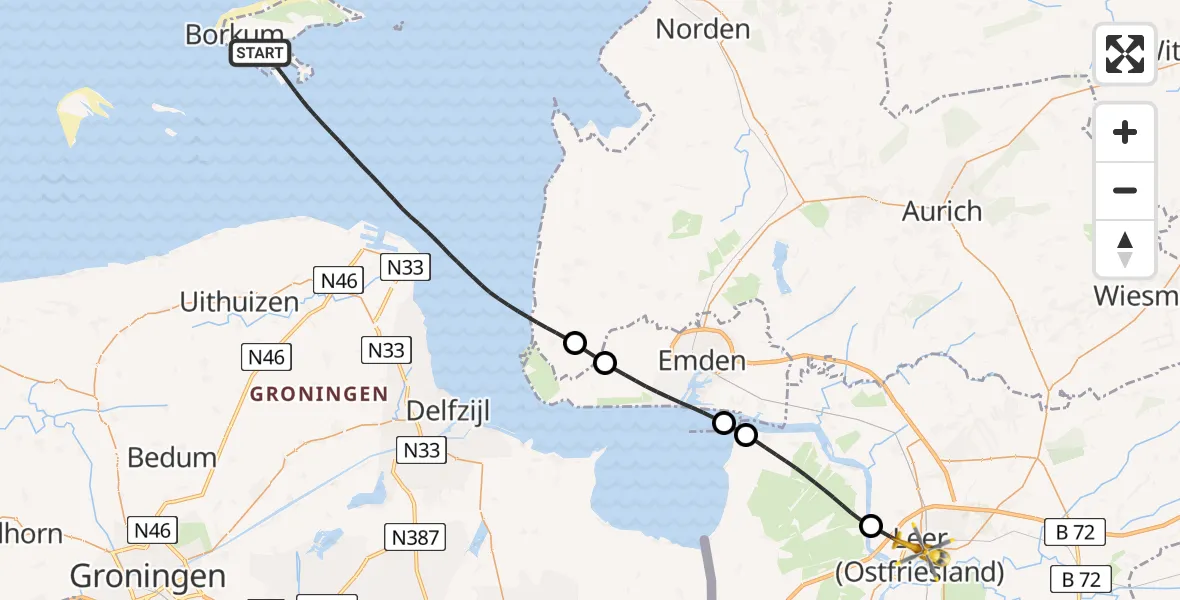 Flugroute Ambulanzhubschrauber Noordzee - Leer (Ostfriesland), 08 Mai 2026, 13:31