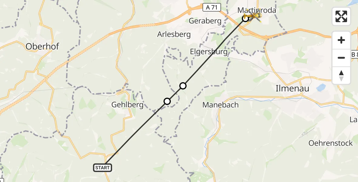 Flugroute Rettungshubschrauber Suhl - Martinroda, 08 Mai 2026, 13:37