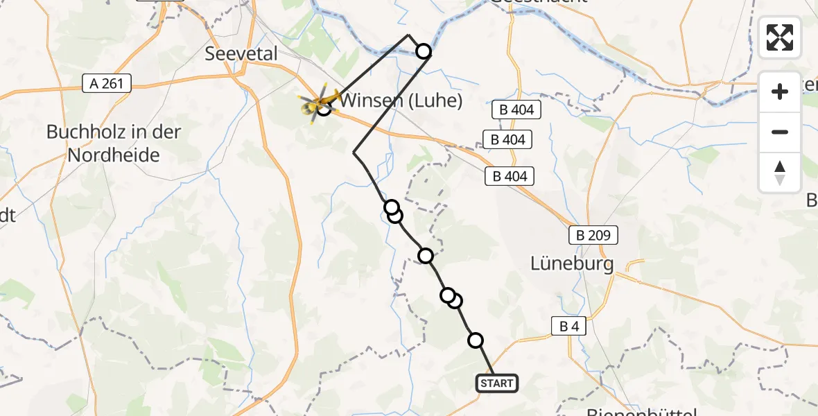 Flugroute Rettungshubschrauber Embsen - Stelle, 08 Mai 2026, 13:56