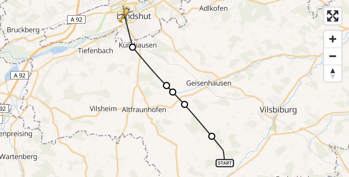 Flugroute Rettungshubschrauber Velden - Landshut Hospital, 08 Mai 2026, 14:03
