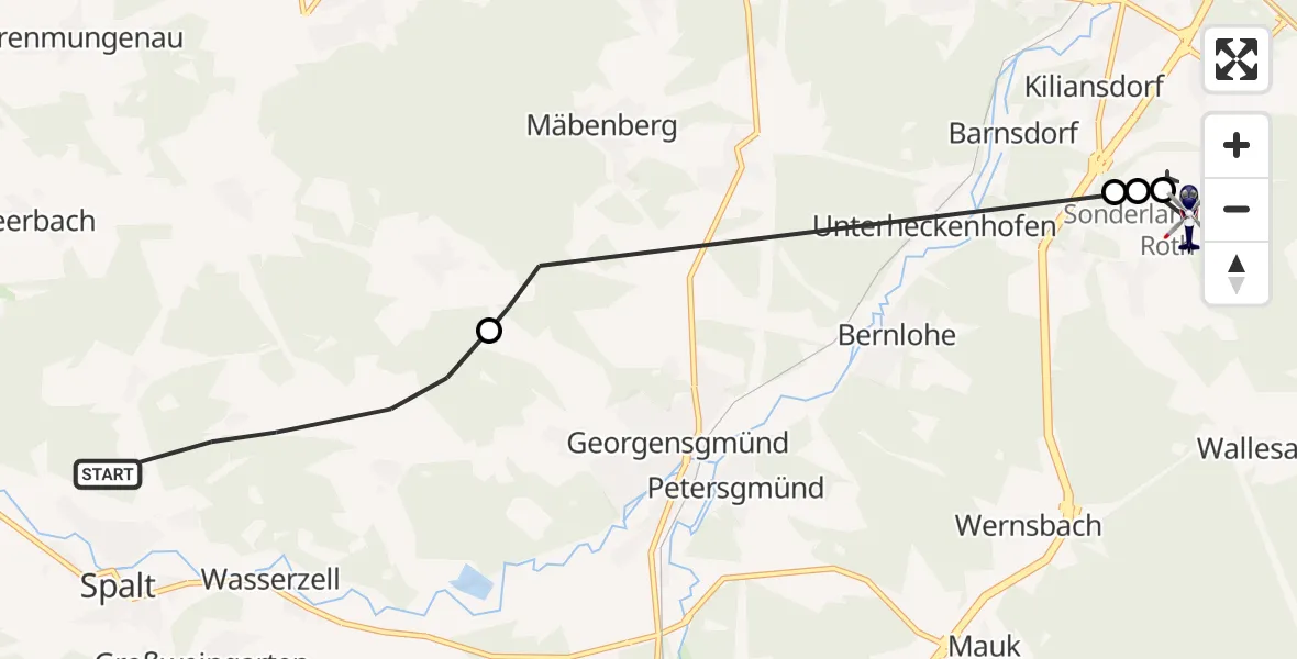 Flugroute Polizeihubschrauber Spalt - Flugplatz Roth, 08 Mai 2026, 14:06
