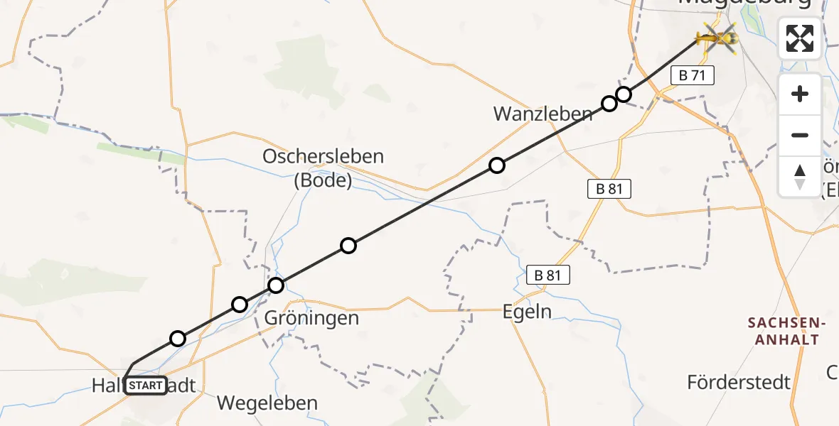 Flugroute Rettungshubschrauber Halberstadt - Magdeburg, 08 Mai 2026, 14:12