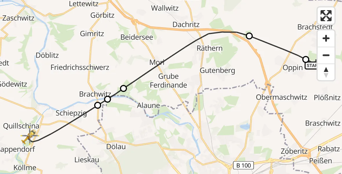 Flugroute Rettungshubschrauber Halle-Oppin Flugplatz - Salzatal, 08 Mai 2026, 14:14