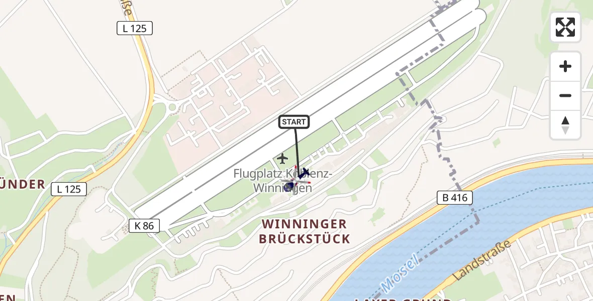 Flugroute Polizeihubschrauber Koblenz-Winningen Flugplatz - Koblenz-Winningen Flugplatz, 08 Mai 2026, 14:15