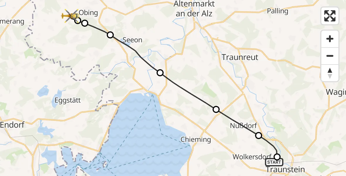 Flugroute Rettungshubschrauber Traunstein Hospital - Obing, 08 Mai 2026, 14:17